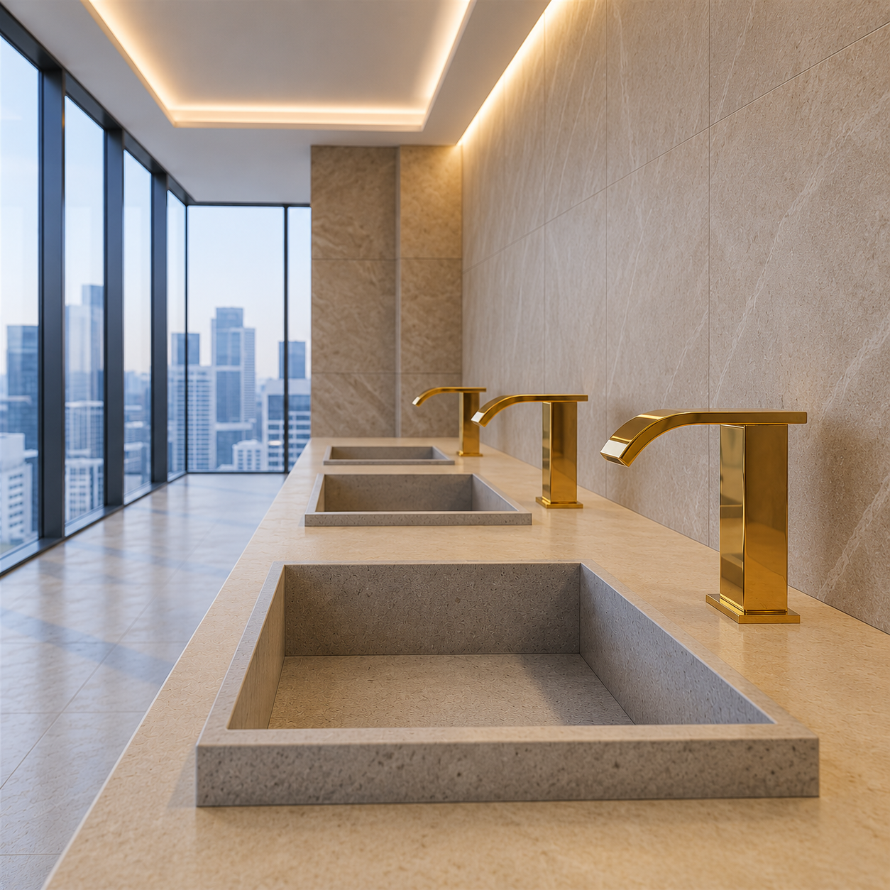 Touchless lavatory faucets for stadium restrooms